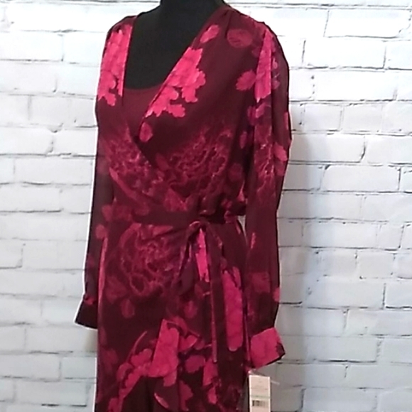 LS Mulberry Chiffon Overlay WrapDress Gypsy Rose - Picture 3 of 14
